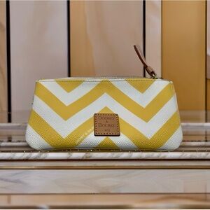 Dooney & Bourke Yellow/White Chevron Zip Top Pouch